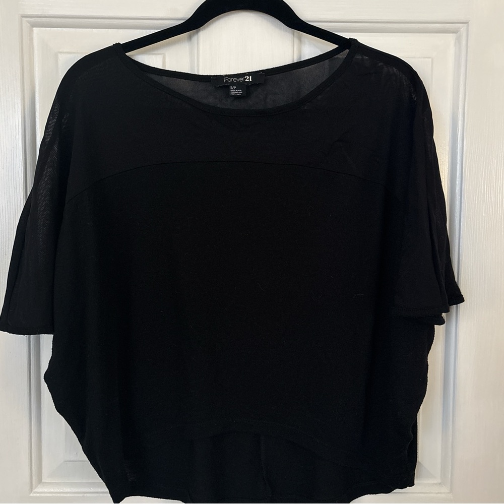 S Forever 21 black flowy shirt, see through mesh at the top
